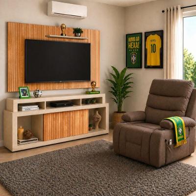 Kit Sala Rack Painel para TV 65 Polegadas Life Confort Marrom Caemmun Móveis