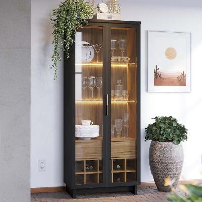 Cristaleira Decorativa Tenerife G73 2 Portas com Led Preto-noce Gran Belo
