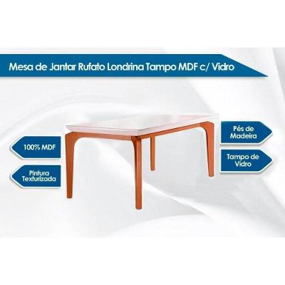 Sala de Jantar Completa Londrina Tampo Madeirado c/ Vidro 180cm + 6 Cadeiras Imperatriz Imbuia/Chocolate Capuccino - Rufato
