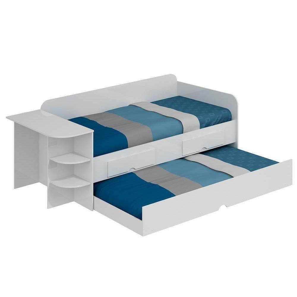 Sofá Cama Solteiro Helena c/ 2 Gavetas e Auxiliar Branco - Cimol - 1