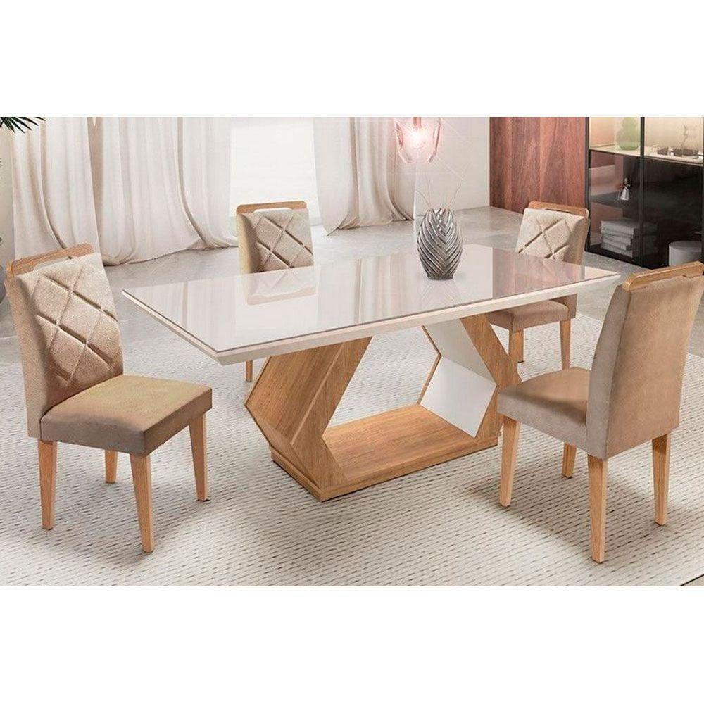 Sala de Jantar Completa Alvorada Tampo Madeirado Reto c/ Vidro 180cm + 4 Cadeiras Berlim Imbuia/Chocolate Capuccino - Rufato - 1