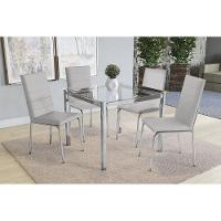 Sala de Jantar Completa Reno c/ Tampo Vidro 90cm + 4 Cadeiras Amsterdã Cromado/Courano Branco - Kappesberg - 1