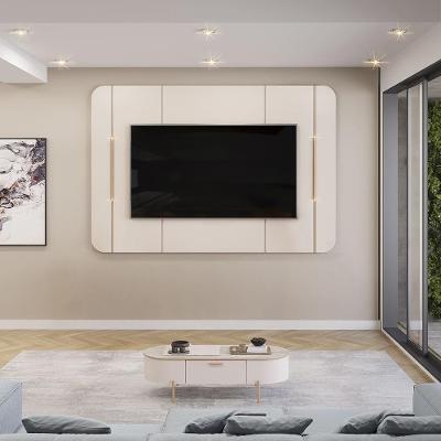 Painel para TV Deep Até 65 180cm MDF com Luminárias Douradas Off White Gran Belo
