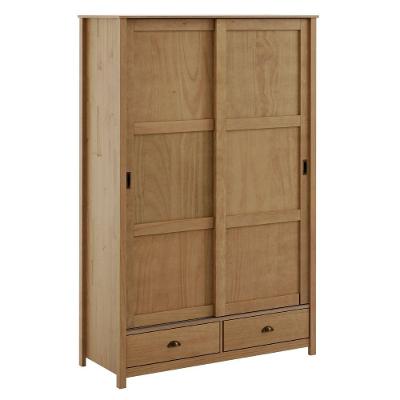 Guarda Roupa Solteiro 9178 2 Portas de Correr 2 Gavetas Madeira Maciça Freijo Milani Movelaria
