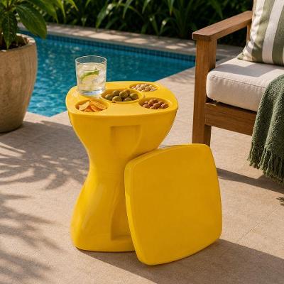 Banqueta Multiuso com Petisqueira e Assento em Polipropileno Amarelo para Casa e Jardim Decoreshop