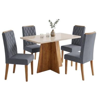 Conjunto Sala de Jantar Mesa Anjos 4 Lugares Tampo em MDF Cinza 1,20m Viero Móveis