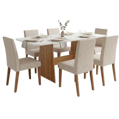 Conjunto Sala de Jantar Maira 6 Lugares Tampo MDF Brilhante Madeirado e Bege 160cm Viero Móveis