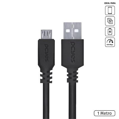 Cabo Micro USB para USB a Pcyes para Celular 480 Mbps 5V 3A 15W Preto 1 Metro