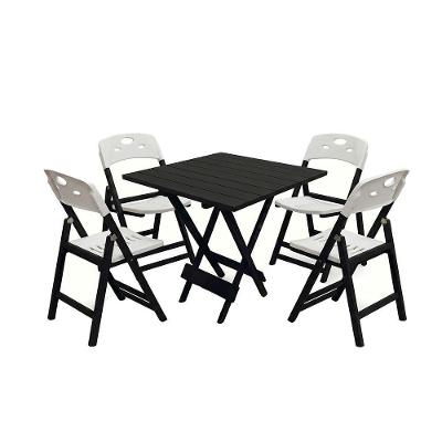 Conjunto 4 Mesas Dobráveis Elegance 4 Lugares Tampo em Madeira Cadeiras Polipropileno Branco 70x70