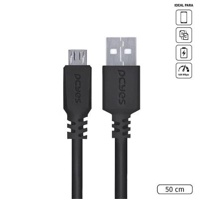 Cabo Micro USB para USB a 2.0 Pcyes para Celular 50cm 5V 3A 15W Preto 1 Unidade