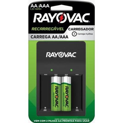 Carregador de Pilhas Aa Aaa Sm-4 Usb com Led e Pilhas Recarregáveis Inclusas Rayovac