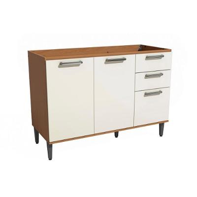 Balcão Cozinha Linna T722 2 Portas 3 Gavetas 120cm Canela e Off White Kappesberg