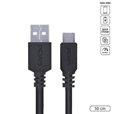Cabo USB a 2.0 para USB Tipo C Pcyes PUACP-05 para Celular 50cm Preto