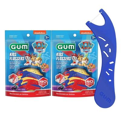 Fio Dental Infantil em Forquilha Gum Flosser Patrulha Canina Uva Kit com 80 Fios