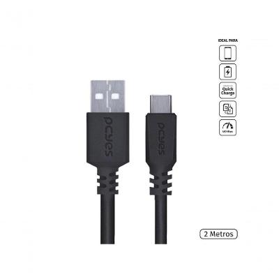 Cabo USB a para USB Tipo C 2.0 Pcyes para Celular 480 Mbps Preto 2m