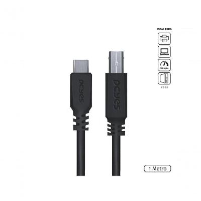 Cabo para Impressora Usb Tipo C para Usb B 2.0 1 Metro Preto Pcyes