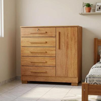Cômoda 5 Gavetas 1 Porta Mdf-mdp com Chave Cedro Marrom Repleta Comercial