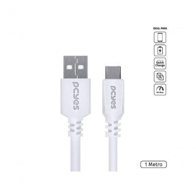 Cabo Usb Tipo C Pcyes para Celular 480Mbps 5V 3A 15W Branco 1 Metro