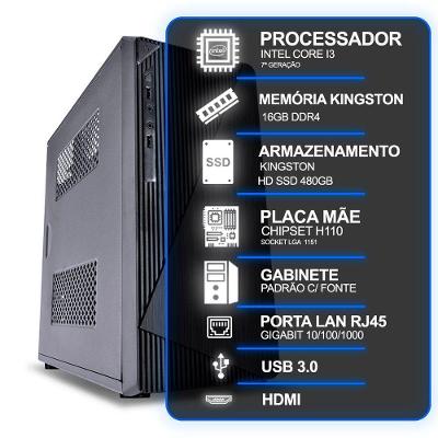 Computador Desktop Intel Core I3 7a Geração 16GB RAM SSD 480GB sem Sistema Operacional