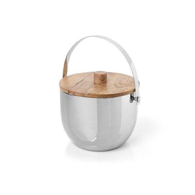 Balde de Gelo Sam Inox Liso para Bebidas Aço Inoxidável e Madeira Copa & Cia