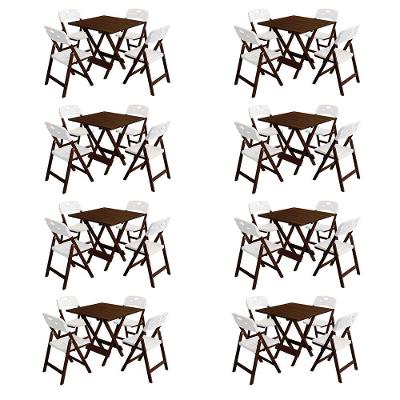 Conjunto 8 Jogos Mesa Dobrável Elegance 4 Lugares Tampo em MDF com Cadeiras Polipropileno Branco 70x70