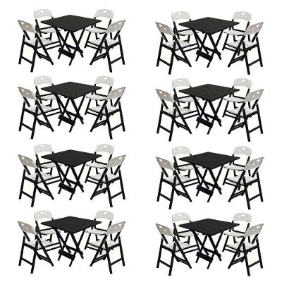 Conjunto 8 Mesas Dobráveis Elegance 4 Lugares Tampo MDF 70x70 Branco Mega Madeira