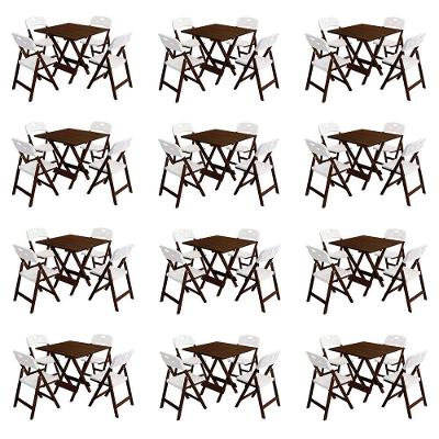 Conjunto Elegance 4 Lugares Tampo MDF 8 Ripas Branco Mega Madeira