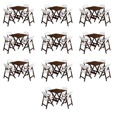 Conjunto 10 Jogos Mesa Dobrável Elegance 4 Lugares Tampo MDF 70x70 Branco Mega Madeira