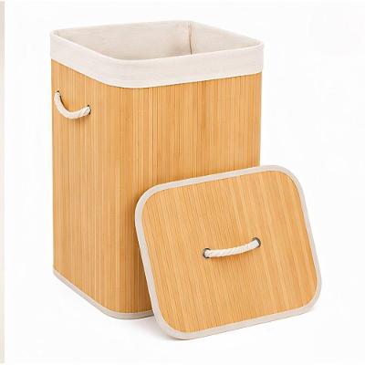 Cesto Organizador Grande com Tampa 70L em Bambu e Poliéster para Lavanderia Bambu Natural Lehaví