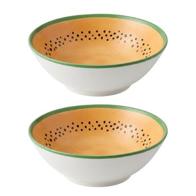 Jogo 2 Bowl Mamão Tropical de Cerâmica 300ML Kit com 2 Tigelas Laranja Alleanza