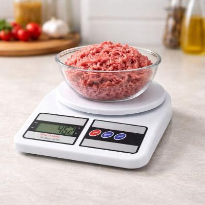 Balança Digital de Cozinha 10kg Portátil em Plástico para Pesar Alimentos Branco