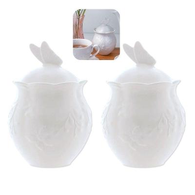 Kit 2 Açucareiro New Bone Butterfly para Açúcar Porcelana com Tampa Branco Lyor