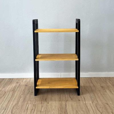 Aparador Linea Slim 3 Prateleiras Madeira Pinus Nozes e Preto Artfactory Design