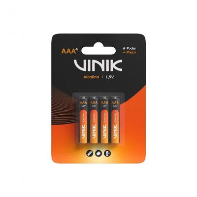 Pilha Alcalina AAA Vinik VP3AB4A 1,5V Kit com 4 Unidades para Dispositivos Eletrônicos