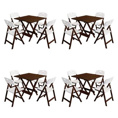 Conjunto 4 Jogos Mesa Dobrável Elegance 4 Lugares Tampo em Madeira Branco 70x70 Mega Madeira
