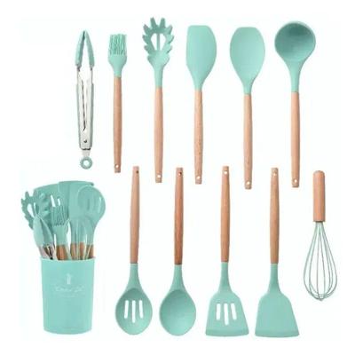 Kit 12 Peças de Cozinha em Silicone com Suporte Verde Aquilae