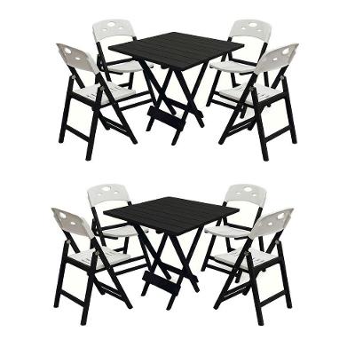Conjunto 2 Mesas Dobráveis Elegance 70x70 com 8 Cadeiras Tampo MDF Base Preto Assento Polipropileno