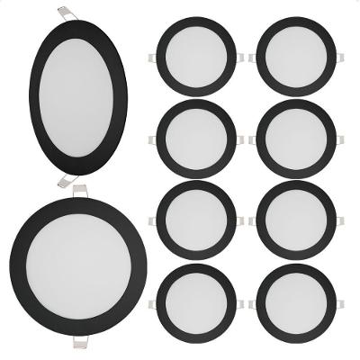 Kit 10 Painéis Redondo de LED Embutir 18W 3000K Bivolt Preto Blumenau Iluminação