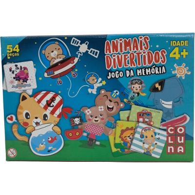Jogo da Memória Animais Divertidos Educativo com 54 Peças Infantil Pais & Filhos
