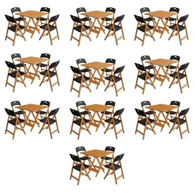 Conjunto Elegance 10 Lugares Tampo em MDF 8 Ripas Preto 70X70 Mega Madeira