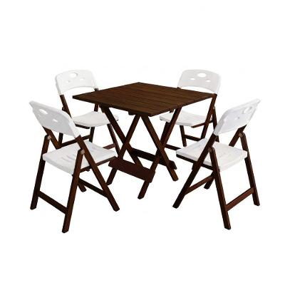 Conjunto Mesa Dobrável Elegance 4 Lugares Madeira 8 Ripas Branco 70x70cm Mega Madeira