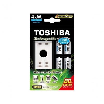 Carregador de Pilhas Usb Toshiba TNHC-6GME4 CB Aa e Aaa 2000mAh Branco com 4 Peças