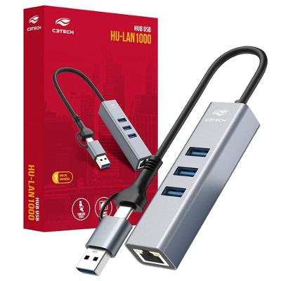 Hub Adaptador Usb C 4 Portas Hu Lan1000 com Rj45 Prata C3tech