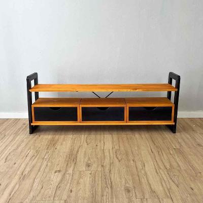 Rack para TV Linea de Madeira Pinus com 3 Gavetas Carvalho e Preto