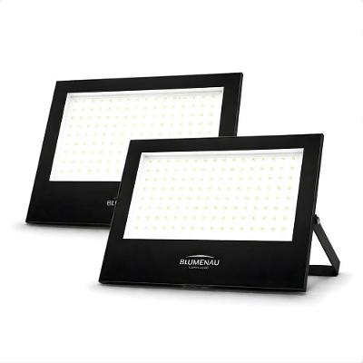 Kit 2 Refletor de LED Slim 200W 3000K Amarelo Quente Preto Bivolt Blumenau Iluminação