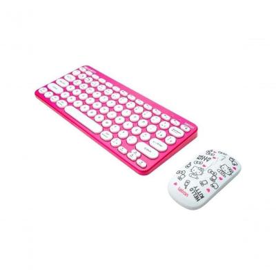 Kit Teclado e Mouse sem Fio Hello Kitty Estampado Rosa Usb e Bluetooth Letron