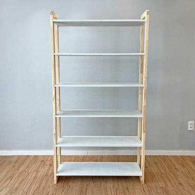 Estante Linea Ample 6 Prateleiras Madeira Pinus 100cm Branco e Natural Artfactory Design