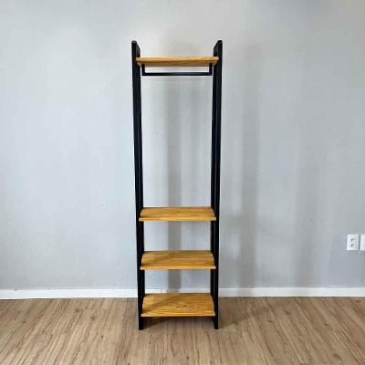 Arara de Roupas Linea Slim Madeira Pinus 53cm Nozes e Preto Artfactory Design