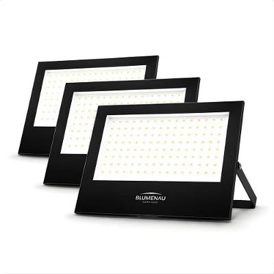 Kit 3 Refletor Holofote de LED Slim 200W 3000K Amarelo Quente Preto Bivolt Blumenau Iluminação