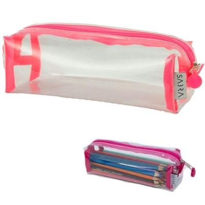 Estojo Escolar Cristal Godinho New em PVC Transparente 1 Unidade Rosa